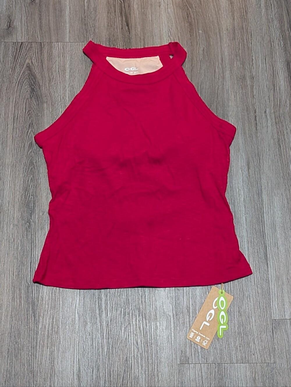 OGLMove Bra Cami Tank Slub Knit High Neck Sz L Retro Red Built In Bra NWT - Picture 5 of 7